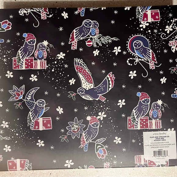 Vera Bradley Holiday Owls Plate and Spreader set. - Picture 2 of 3